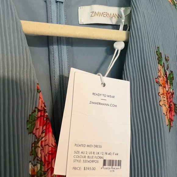 Zimmermann pleated floral midi dress with belt NWT AU Size2 /US Size 8 - Picture 5 of 11